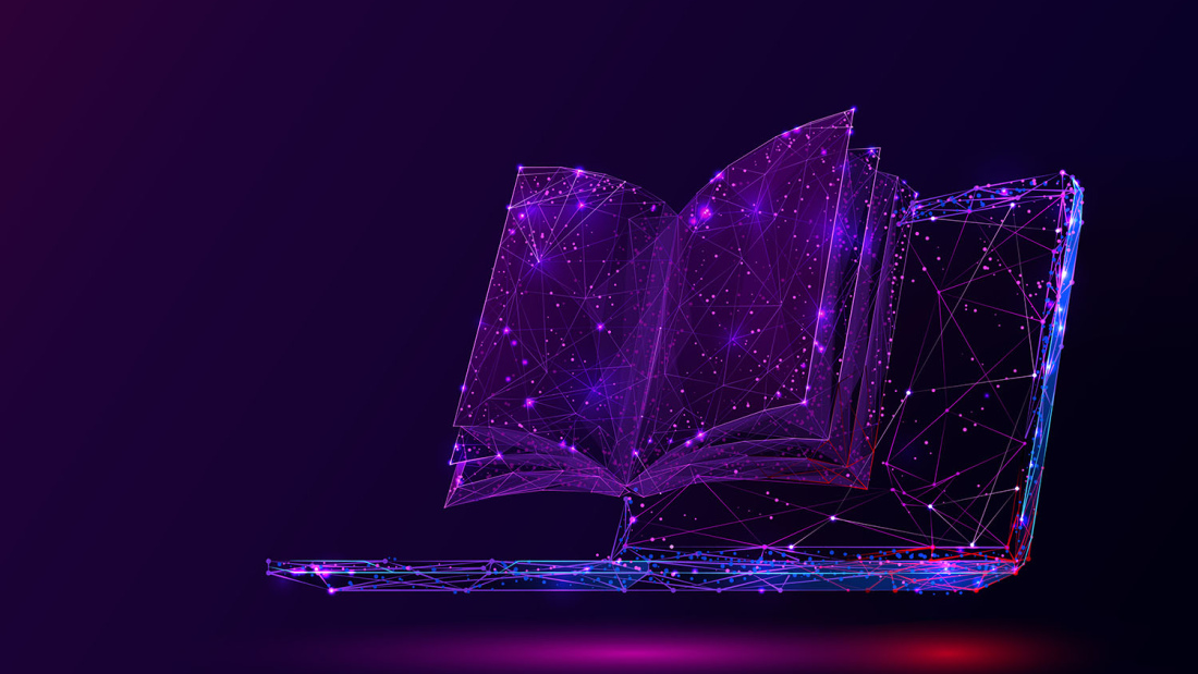 Computer and books pixels